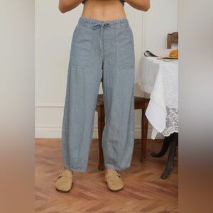 Blue Striped Barrel Pants